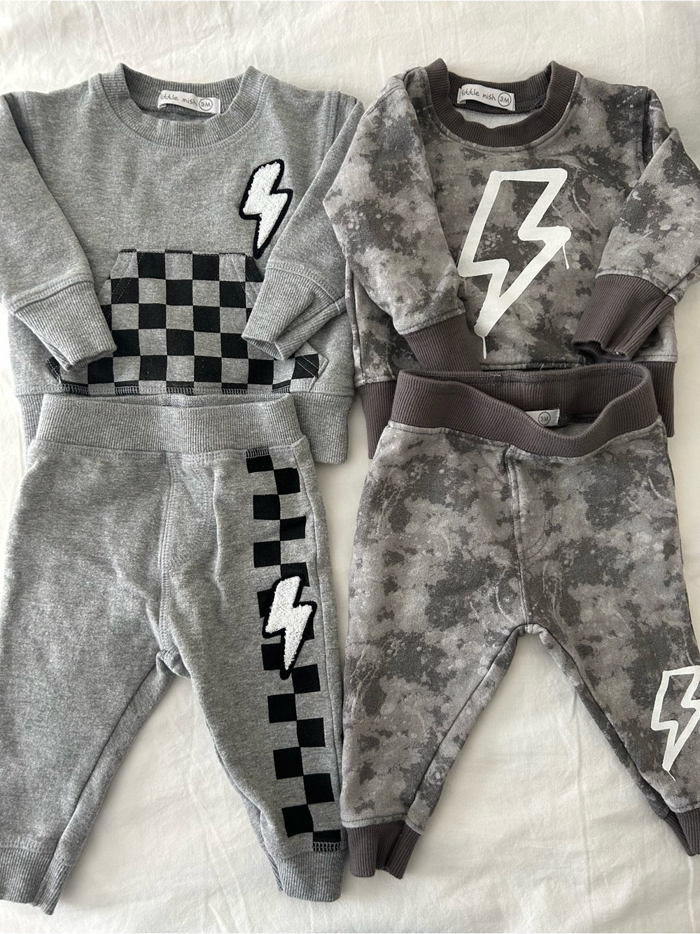 Little Mish Sweatsuits Gray Lightning Bolt Matching Sets 3M